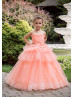 Peach Tulle Corset Back Layered Long Flower Girl Dress
